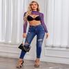 Avidlove Sheer Top for Women Long Sleeve Rave Top Sexy Halloween Costume Crop Top(Purple, M) view 3