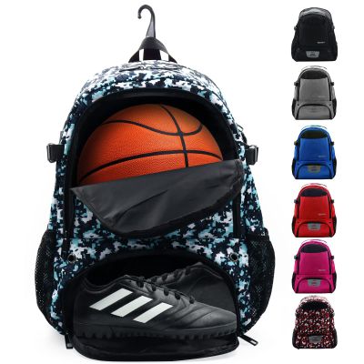 ZOEA Large Basketball Bag - Backpack for Basketball, Soccer & Volleyball Football Gym Includes Shoe & Ball & Laptop Compartment (Camouflage Blue)