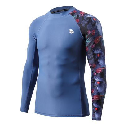 ADOREISM Men's Splice Compression Long Sleeve Rash Guard Surf Swim Shirt UV Sun Protection UPF 50+ (Blue Bird,2XL)