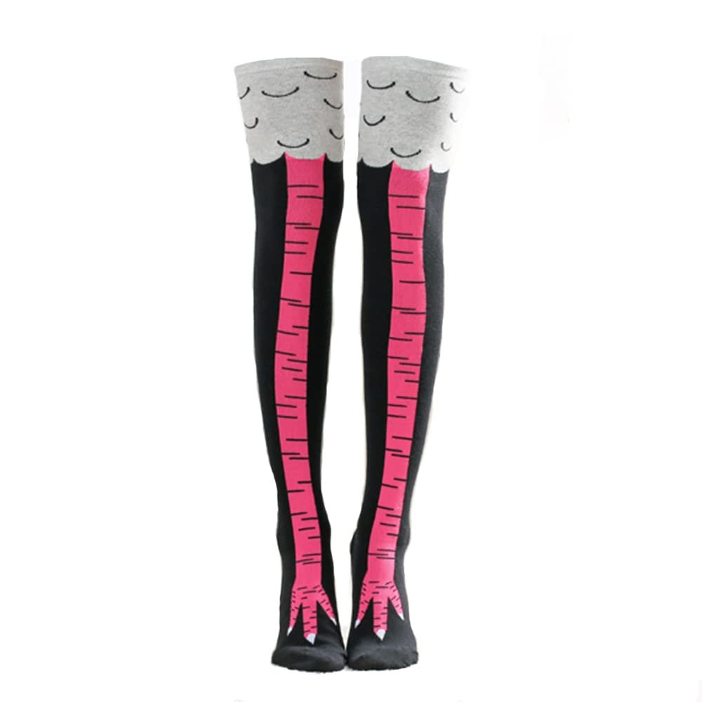 Chicken Legs Socks Women Knee-High Thigh-High Socks Crazy Funny Novelty Fashion Creative Chicken Toe Feet Cosplay Knee Socks Under Knee Stovepipe Socks Gifts (1Pair Rose Red)