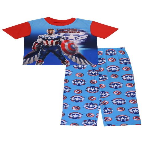 Avengers Boys' Captain America Black Panther 2-Piece Short Sleeve Long Pant Pajama Set, New Cap, 8