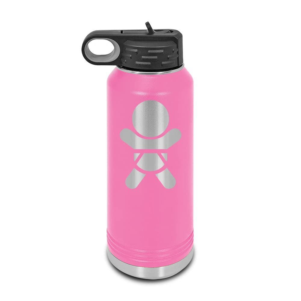 Baby in Car Symbol Laser Engraved Water Bottle Customizable Polar Camel Stainless Steel with Straw - on board Pink 32 oz