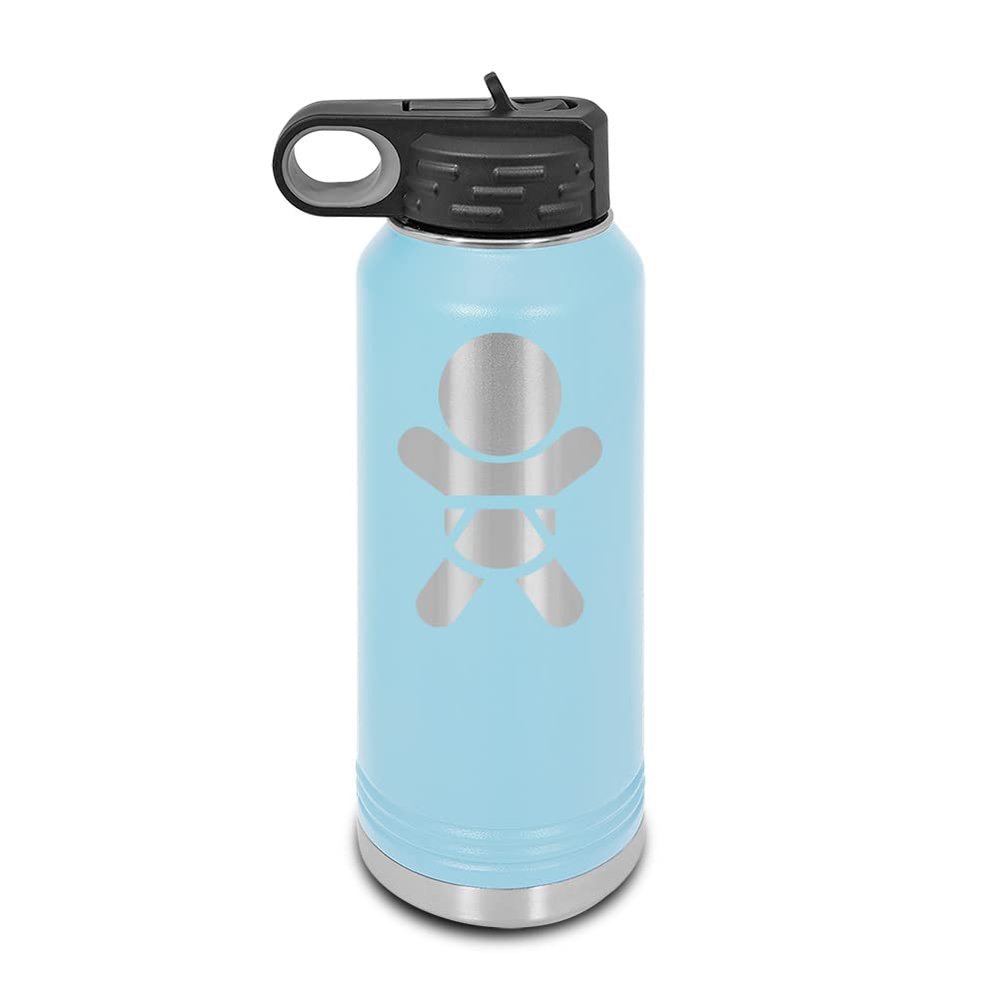 Baby in Car Symbol Laser Engraved Water Bottle Customizable Polar Camel Stainless Steel with Straw - on board Light Blue 32 oz