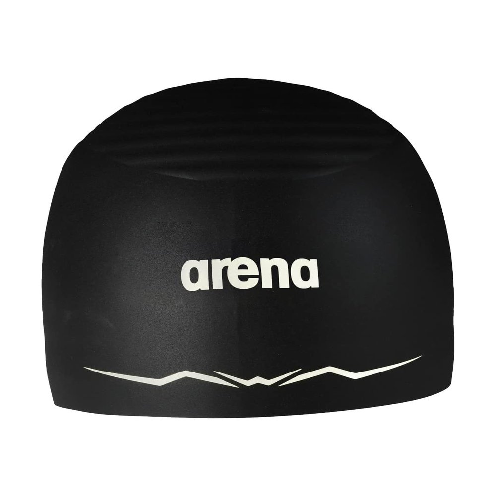 Arena Silicone Racing Swim Cap Men and Women Aquaforce Wave Hydrodynamic Performance Competitive Intensive Swimming, Black, Large