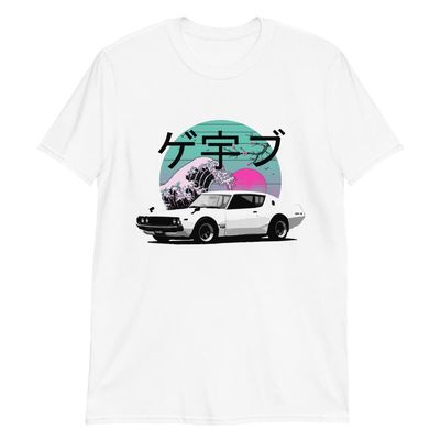 JG Infinite Vaporwave Japanese Aesthetic Kenmeri GTR Skyline JDM Tuner Drift Racing Short-Sleeve Unisex T-Shirt White