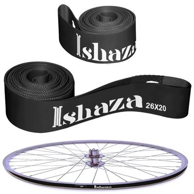 Ishaza Pack of 2 Bicycle Rim Strip 26" x 20mm  Red Rim Tape High-Pressure, Puncture & Temperature Resistant Durable Elastic PVC Bike Wheel Liner for Mountain & Road Bicycle (Black, 26Inch x 20mm)