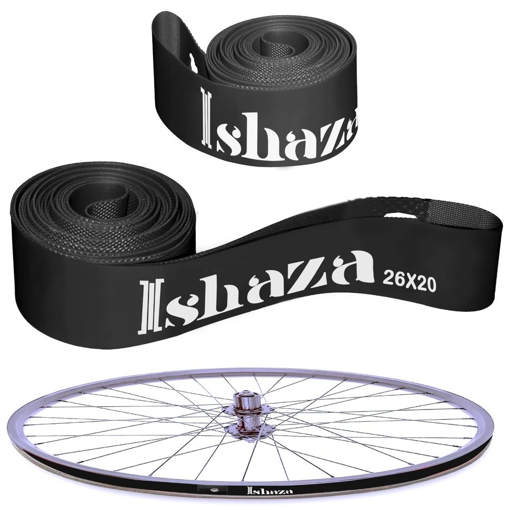 Ishaza Pack of 2 Bicycle Rim Strip 26" x 20mm  Red Rim Tape High-Pressure, Puncture & Temperature Resistant Durable Elastic PVC Bike Wheel Liner for Mountain & Road Bicycle (Black, 26Inch x 20mm)