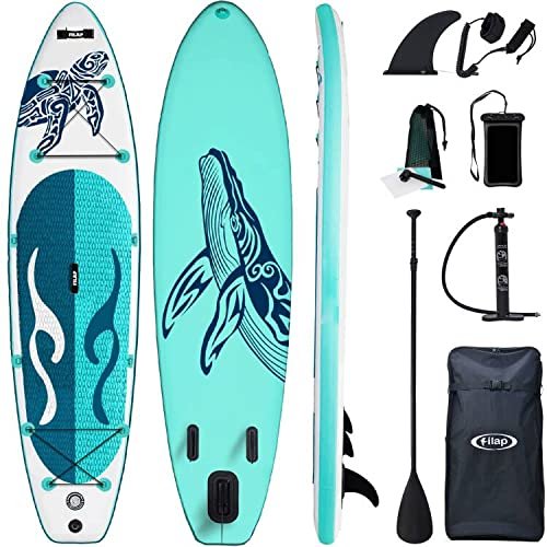 Filap Inflatable Stand Up Paddle Board for All Skill with Premium SUP Accessories & Carry Bag, Wide Stance, Non-Slip Deck, Leash, Paddle and Hand Pump for Youth & Adult