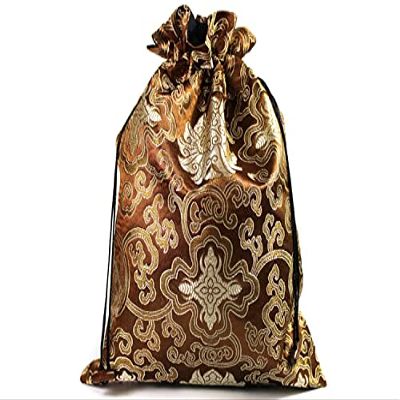Luxury Jacquard Storage Bag Portable Travel Shoes Pouch Drawstring Chinese Silk Brocade Jewelry Pouch Dust Cover Gift Packaging (2 Pcs brown)