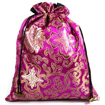 Only My Live Home Luxury Jacquard Storage Bag Portable Travel Shoes Pouch Drawstring Chinese Silk Brocade Jewelry Pouch Dust Cover Gift Packaging (2 Pcs fuchsia)