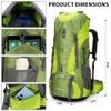 Hiking Backpack for Men and Women 70L+5L Waterproof Lightweight Camping Daypack with Rain Cover for Outdoor Travel Mountaineering - Frameless (Green) view 3