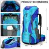 Hiking Backpack for Men and Women 70L+5L Waterproof Lightweight Camping Daypack with Rain Cover for Outdoor Travel Mountaineering - Frameless (Blue) view 3