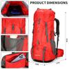 Hiking Backpack for Men and Women 70L+5L Waterproof Lightweight Camping Daypack with Rain Cover for Outdoor Travel Mountaineering - Frameless (Red) view 3