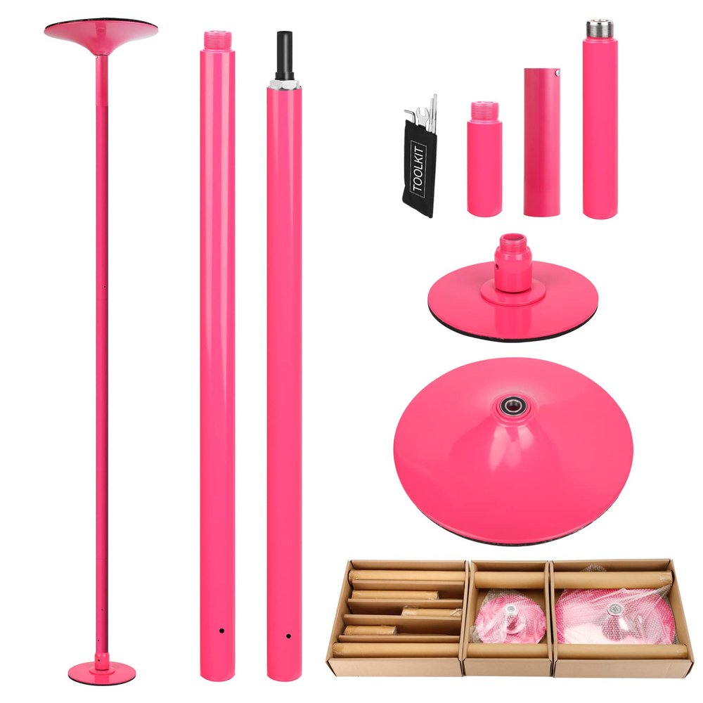PRIOR FITNESS Premium Dance Pole Removable 45mm Spinning & Static Dancing Pole Heavy-Duty Steel Pole Dancing Pole, Adjustable Height Professional Grade Excellent for Home Exercise Club Gym Pink