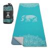 MoKo Yoga Towel, Non Slip Hot Yoga Mat Yoga Blanket Printing Pattern Quick Dry with Corner Pocket for Bikram, Pilates, Gym Workout, Outdoor Picnic, Lake Blue & Elephant view 1