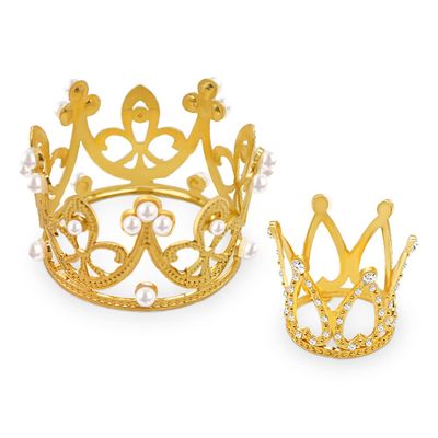 MEMOVAN Mini Gold Crown Cake Topper Vintage Tiara Cake Ornaments, Crown Cake Decorations for Wedding Birthday Baby Shower Queen Princess Cake Photo Party Supplies