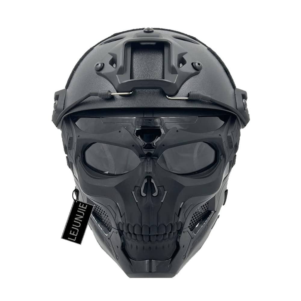 PJ Tactical Airsoft Paintball Fast Helmet with Adjustable Full-Face Protective Skull Mask Set