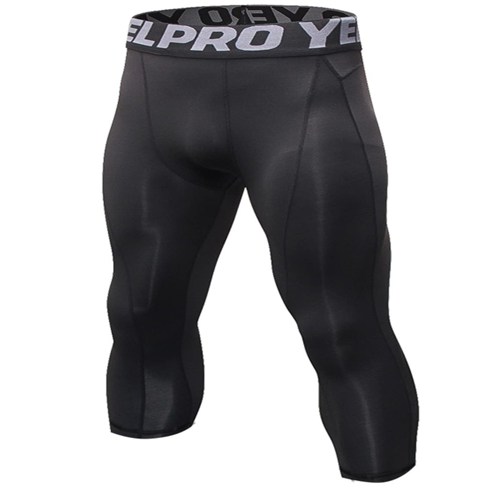 Yuerlian Mens 3/4 Leggings Men 3/4 Compression Pants Baselayer Athletic Workout Running Leggings