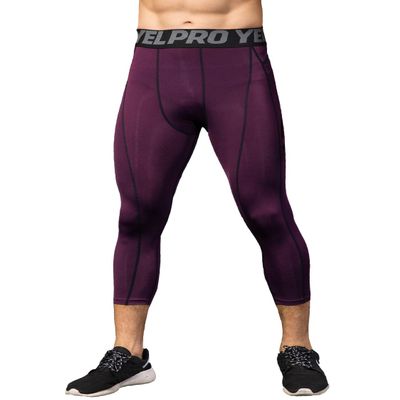 Yuerlian Mens 3/4 Leggings Men 3/4 Compression Pants Baselayer Athletic Workout Running Leggings