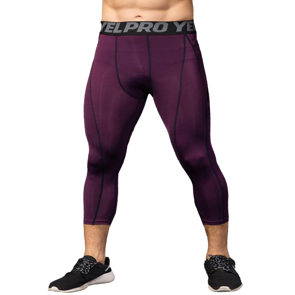 Yuerlian Mens 3/4 Leggings Men 3/4 Compression Pants Baselayer Athletic Workout Running Leggings