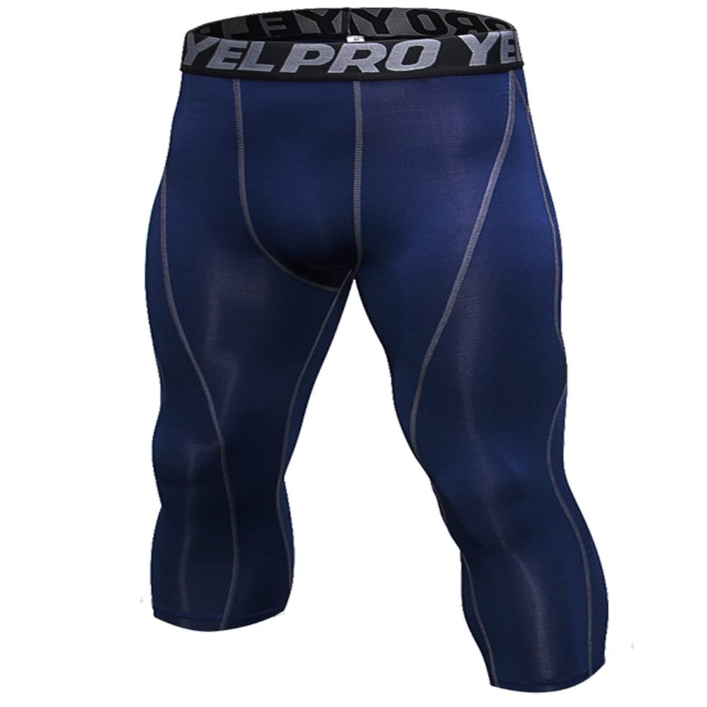 Yuerlian Mens 3/4 Leggings Men 3/4 Compression Pants Baselayer Athletic Workout Running Leggings