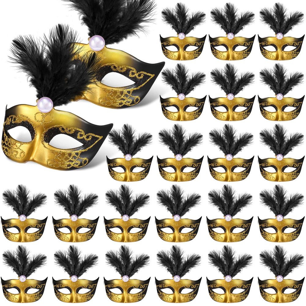 Charniol 24 Pcs Mini Mask Masquerade Small Masquerade Mask Dress Up Cake Topper Decor Mardi Gras Venetian Centerpiece Decor(Black)