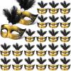 Charniol 24 Pcs Mini Mask Masquerade Small Masquerade Mask Dress Up Cake Topper Decor Mardi Gras Venetian Centerpiece Decor(Black) view 1