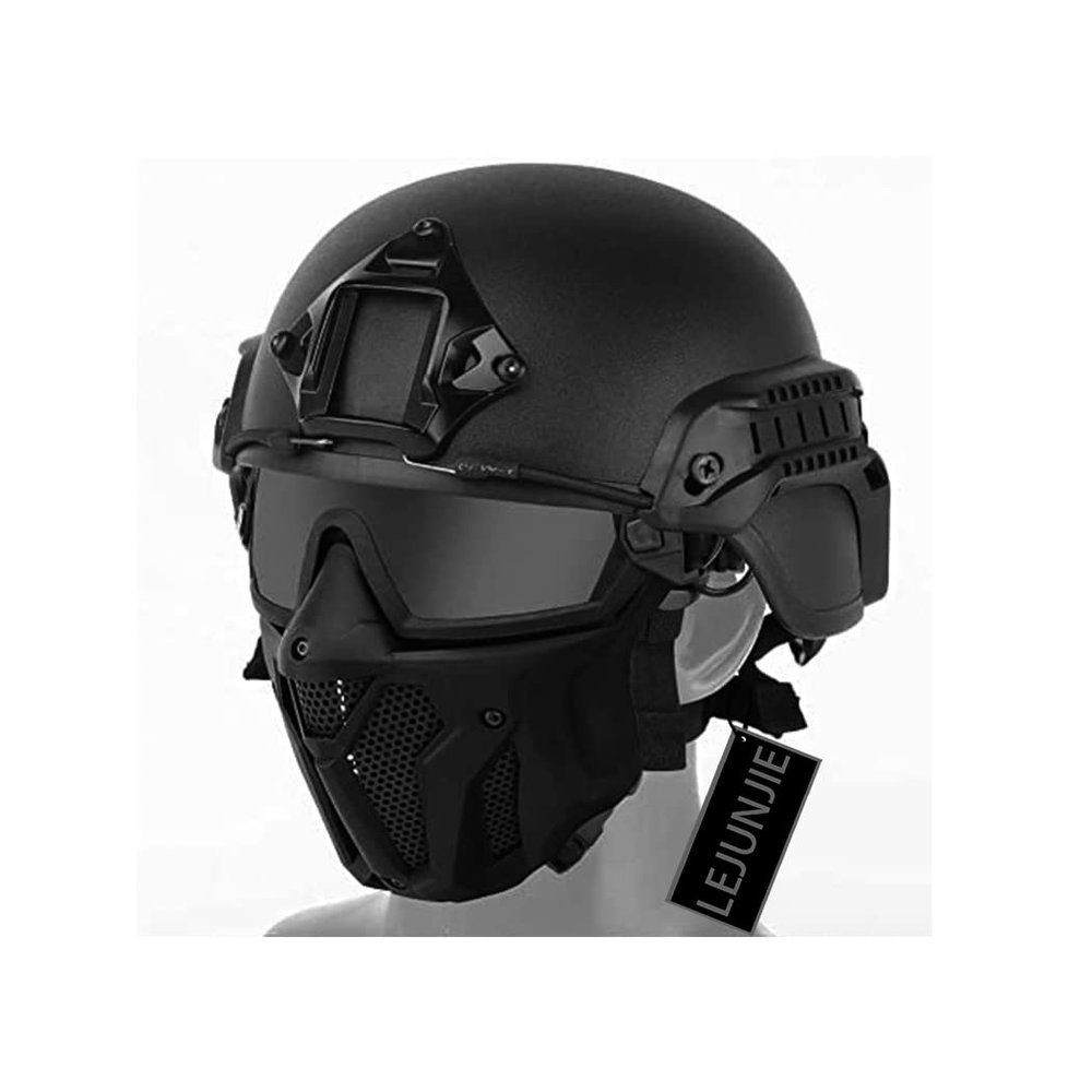 PJ Tactical Airsoft Helmet and Full Face Protection Mask Set,with Detachable Anti-Fog Goggles Fast Helmet for Paintball CS