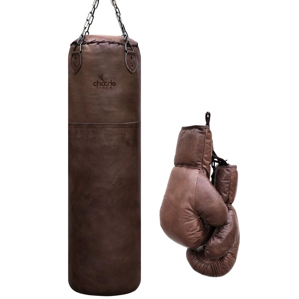 4Ft Boxing Punch Bag Cowhide Leather Punching Bag MMA Fitness Martial Arts Workout Training Vintage Style Sacks