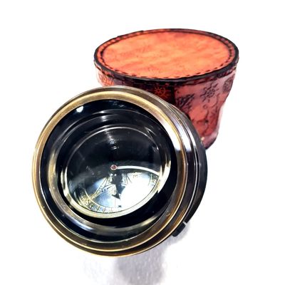 Antique Nautical Round Made Royal Navy Compass 4" Brass Navigation Compass with Leather Box