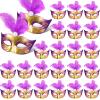 Charniol 24 Pcs Mardi Gras Masks Mini Masquerade Small Mask Dress Up Cake Toppers Decorative Venetian Centerpiece Party Decor (Purple) view 1
