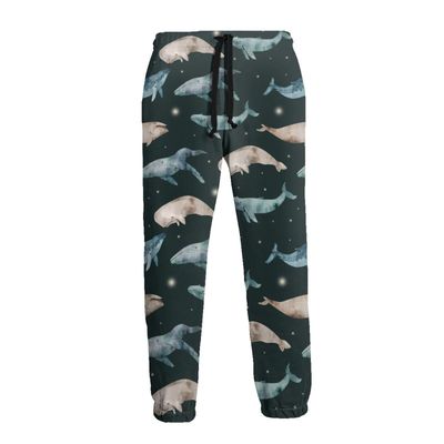 RUIHEP Whale Swimming Men's Printed Fleece Sweatpants Casual Joggers Pants Trousers with Pockets White