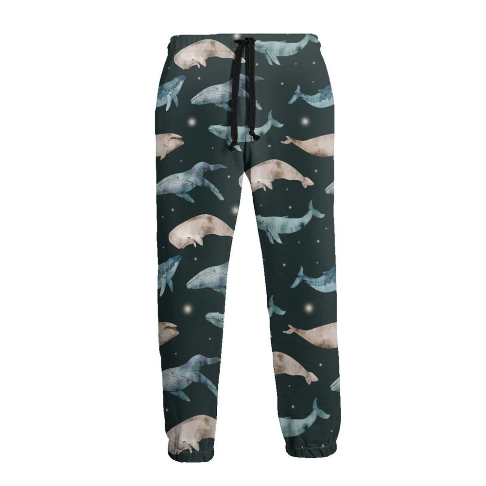 RUIHEP Whale Swimming Men's Printed Fleece Sweatpants Casual Joggers Pants Trousers with Pockets White