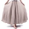 ASHER FASHION Women's Bohemian Style Elastic Waist Band Cotton Linen Long Maxi Skirt Dress (105CM, Beige) view 1