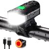 Bike Lights Set 1500LM USB Rechargeable Bicycle Headlight & Tail Light Waterproof 5 Lighting Modes Fits Bicycles for Road and Mountain(Cool Black) view 1