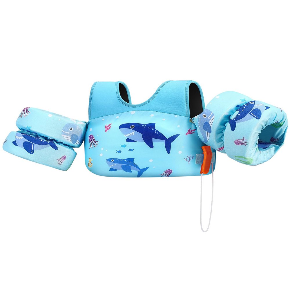 HeySplash Swim Vest for Kids, Toddler Pool Floaties Fit 33-66 Lbs, Children Swimming Vest with Adjustable Strap, Swim Jacket Water Wing Arm Float, Puddle Beach Boat Jumper Boy Girl,Blue Shark