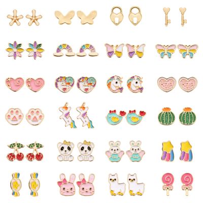 24 Pairs Hypoallergenic Stud Earrings Set for Girls Sensitive Ears With Stainless Steel Post Colorful Cute Earrings for Girls Women