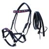 CHALLENGER Horse Western Black Leather Beaded Bitless Padded Sidepull Bridle Reins 77RS21BK view 1