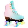 LIKU Quad Roller Skates for Girl and Women with All Wheel Light Up,Indoor/Outdoor Lace-Up Fun Illuminating Roller Skate for Kid (Pink&Blue, 7-8) view 1