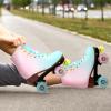 LIKU Quad Roller Skates for Girl and Women with All Wheel Light Up,Indoor/Outdoor Lace-Up Fun Illuminating Roller Skate for Kid (Pink&Blue, 7-8) view 2