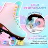 LIKU Quad Roller Skates for Girl and Women with All Wheel Light Up,Indoor/Outdoor Lace-Up Fun Illuminating Roller Skate for Kid (Pink&Blue, 7-8) view 4