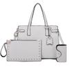 Women Handbag Leather Tote Bag Top Hand Handbag Rivet Clutch Wallet Card Hold 3 Pcs Set-White view 1