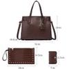 Women Handbag Leather Tote Bag Top Hand Handbag Rivet Clutch Wallet Card Hold 3 Pcs Set-White view 2
