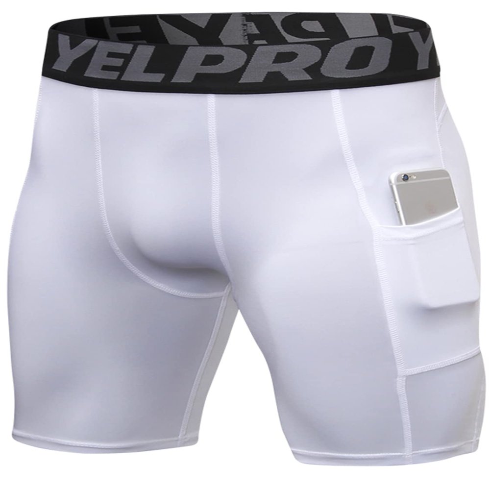 Yuerlian Compression Shorts Men with Pocket Spandex Sport Shorts Athletic Workout Running Performance Baselayer Underwear 1 Packs