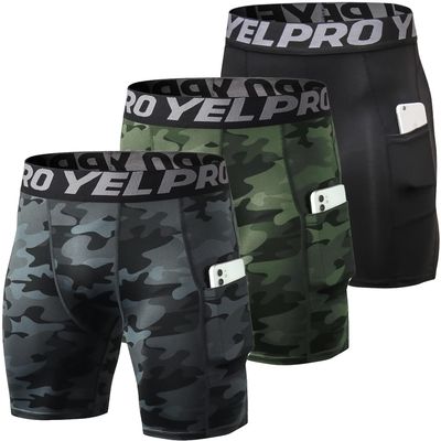 Yuerlian Compression Shorts Men with Pocket Spandex Sport Shorts Athletic Workout Running Performance Baselayer Underwear 3 Packs