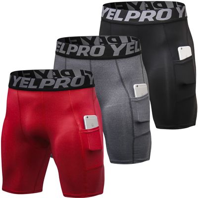 Yuerlian Compression Shorts Men with Pocket Spandex Sport Shorts Athletic Workout Running Performance Baselayer Underwear 3 Packs