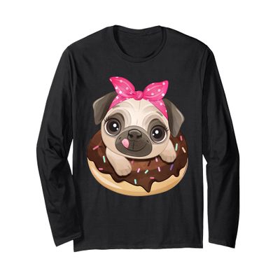 Cute Pug Shirt Donut Girls Dog Long Sleeve T-Shirt
