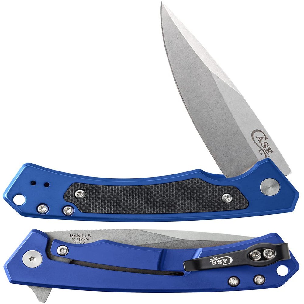 Case XX WR Pocket Knife Marilla EDC, S35VN Drop Point Blade, Blue Anodized Aluminum Handle W/Clip #25882 (MARILLA) 4 3/4" Inches Closed