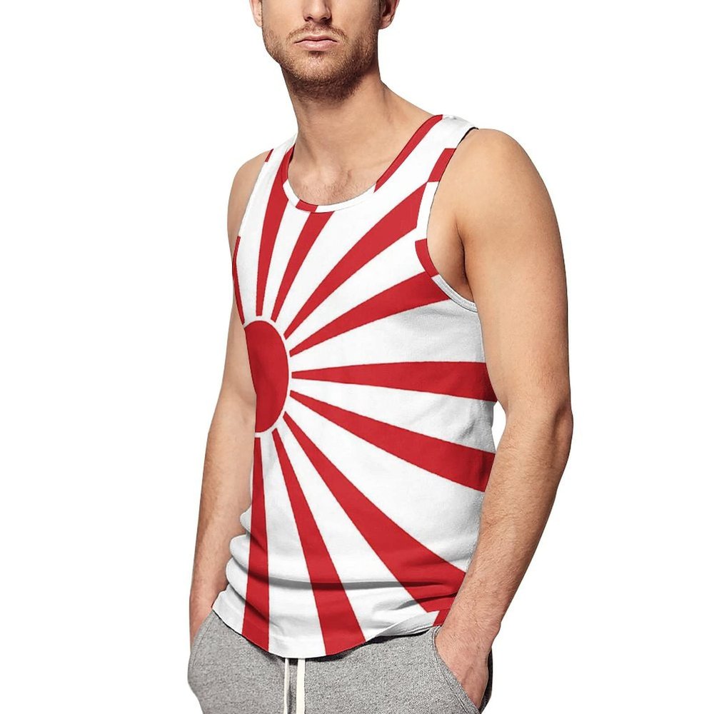 BAIKUTOUAN Japanese Rising Sun Flag Men's Tank Top Casual T-Shirts Sleeveless Funny Tees Beach Shirt Print