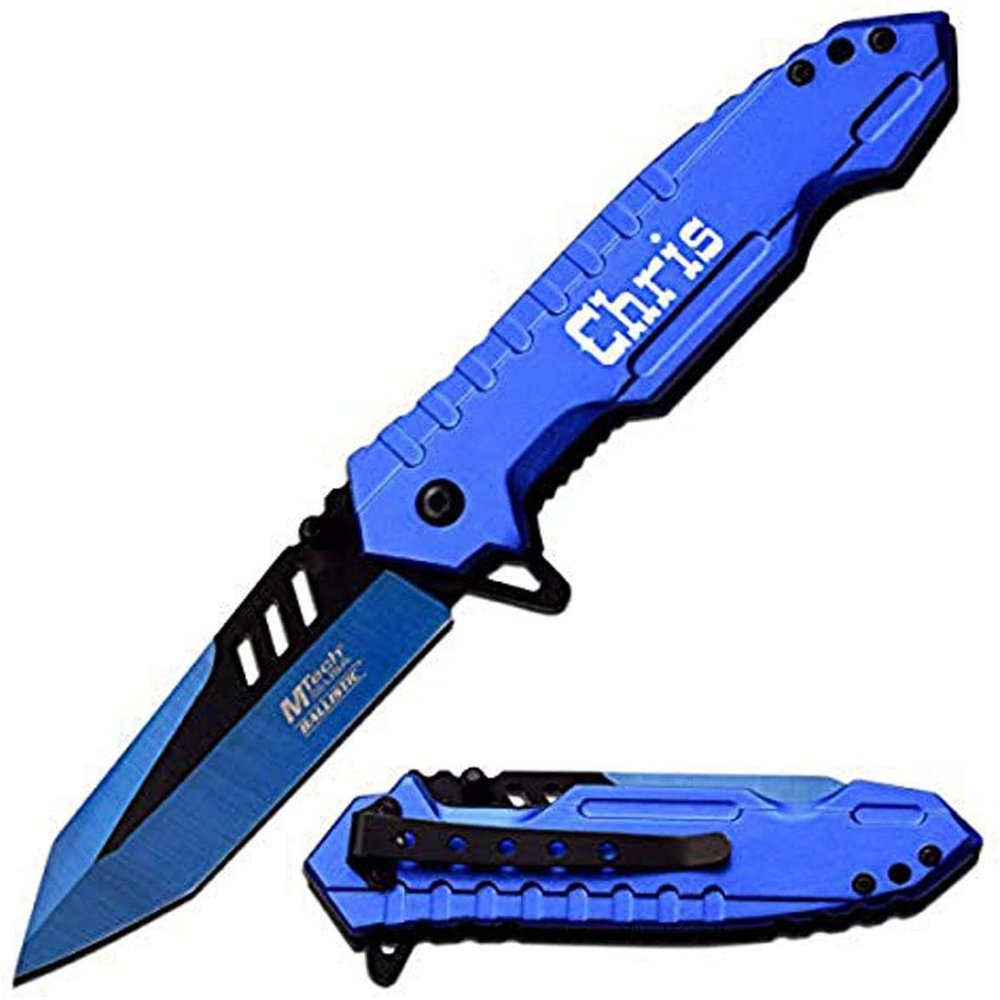 Blue Steel Perfect Personalized Engraved Pocket Knife For Everyday Carry - Perfect Valentines Gift for Boyfriend Husband Anniversary Birthday MT-927PK (Blue)